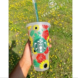 SUNFLOWER & ROSE STARBUCKS REUSABLE CUP
